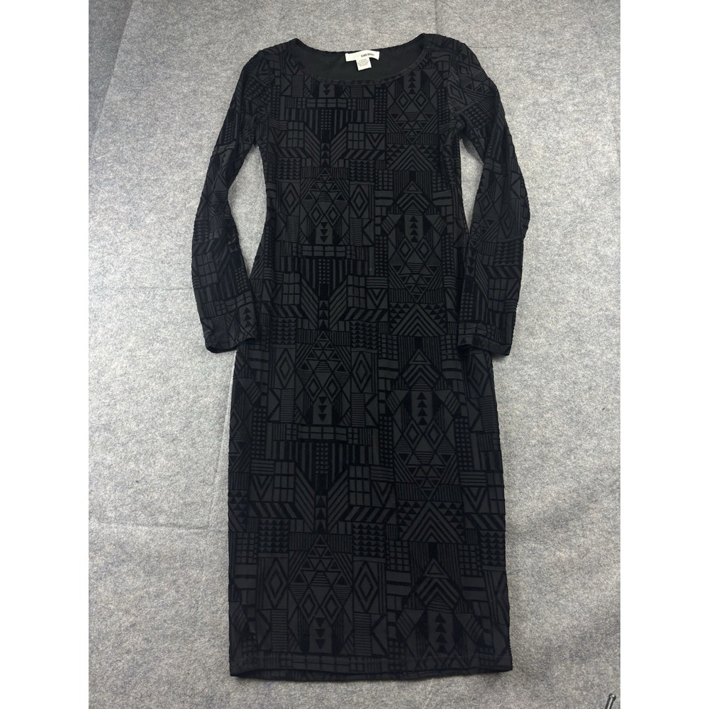 Sans Souci Sz S Black Velvet Burnout Geometric Bodycon Midi Dress Sexy Going Out